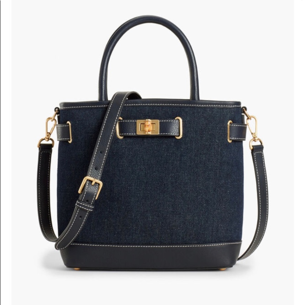 Talbots Denim Leather Trim Tote Bag